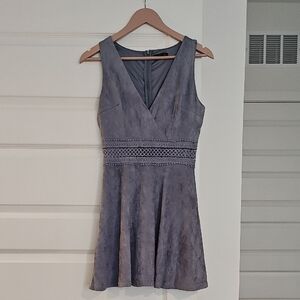 Micro Suede V-Neck Cutout Mini Dress | Grey | S